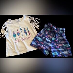 Fringe Tank and Fish Print Shorts Set